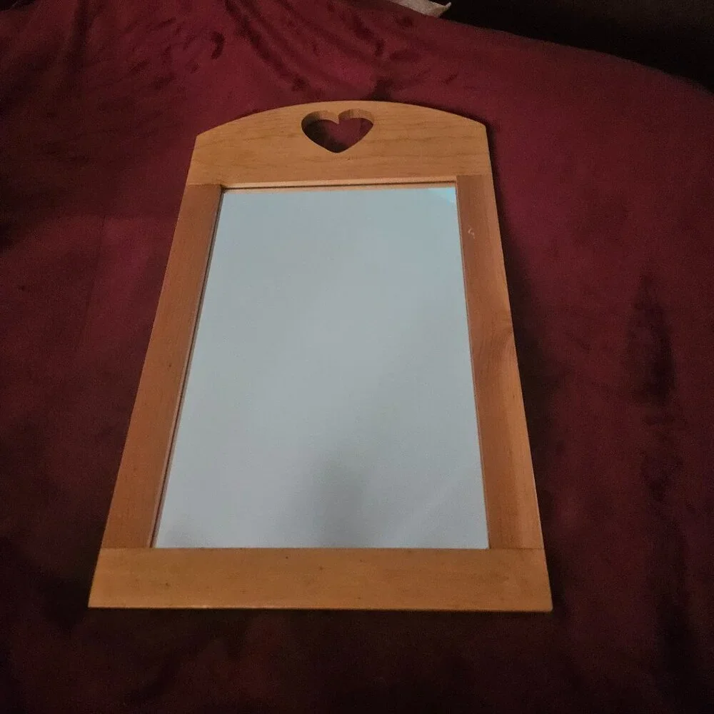 heart cut out pine mirror